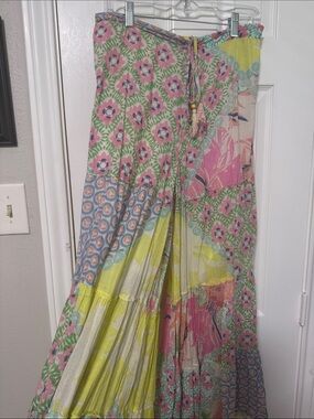 Boho Wide Leg Patchwork Pant in Pink & Green